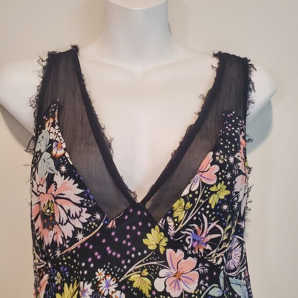 Free People Intimately Dress Medium Black Floral Longwood Slip Fairy Whimsy Boho - Picture 3 of 15